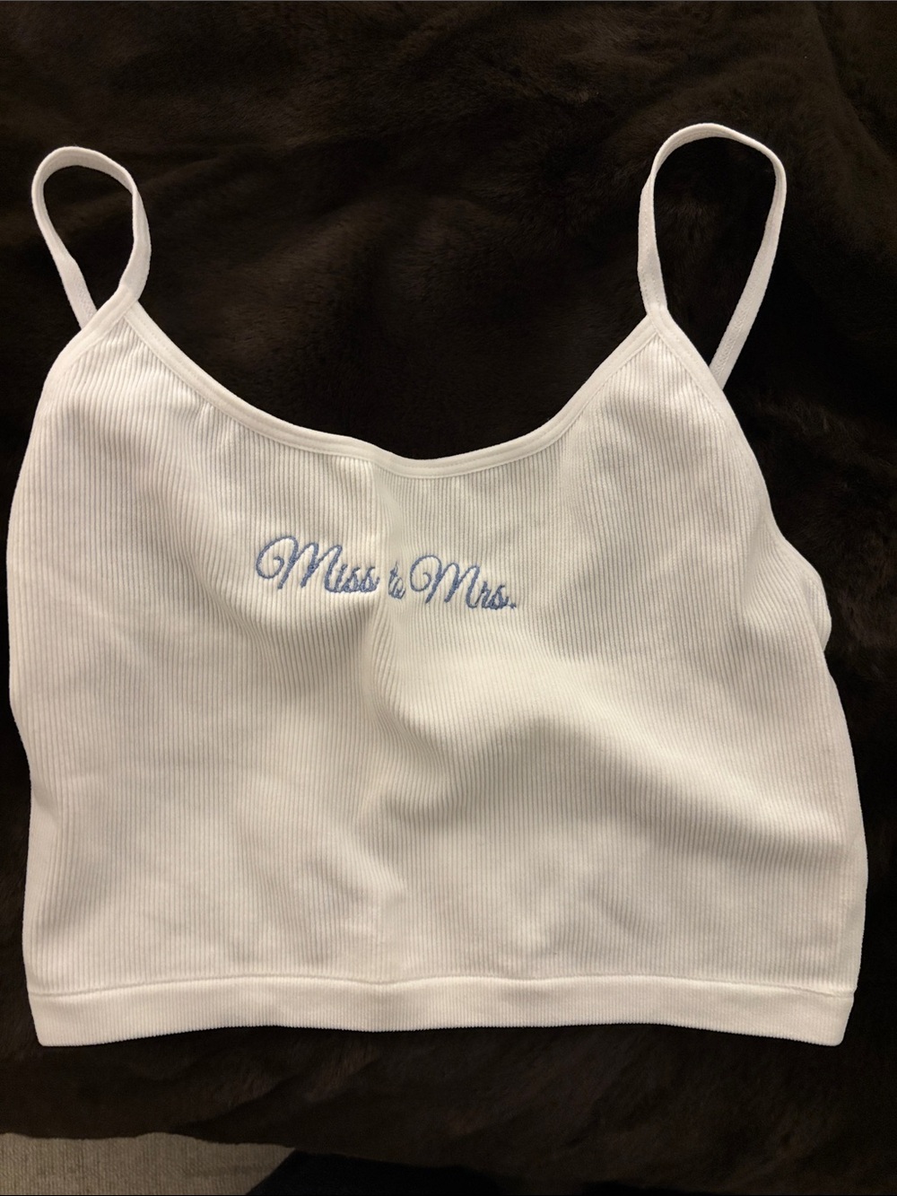 White 'Miss & Mrs.' Ribbed Cotton Cami Tank
